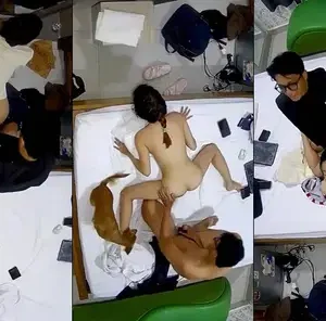 Em nữ sinh mang theo cả chó đi học nhóm với bạn trong nhà nghỉ